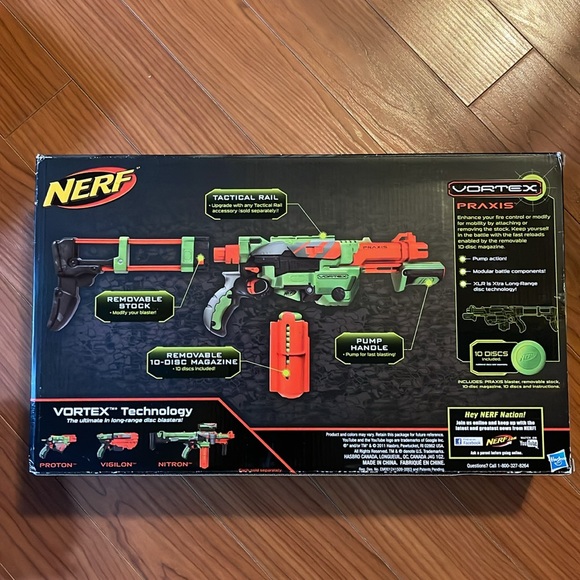 🎄Nerf Vortex Praxis Sonic Green Blaster Gun 10 Disce Pump Action ~ New - Picture 2 of 12